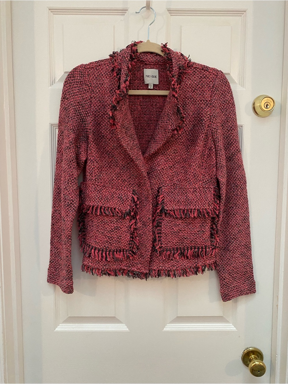 NIC+ZOE Pink Tweed Favorite Fringe Jacket Blazer - Small